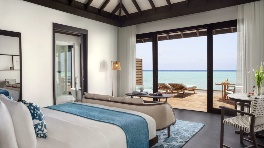Anantara Veli Maldives Resort Deluxe Over Water Pool Villa bedroom with view