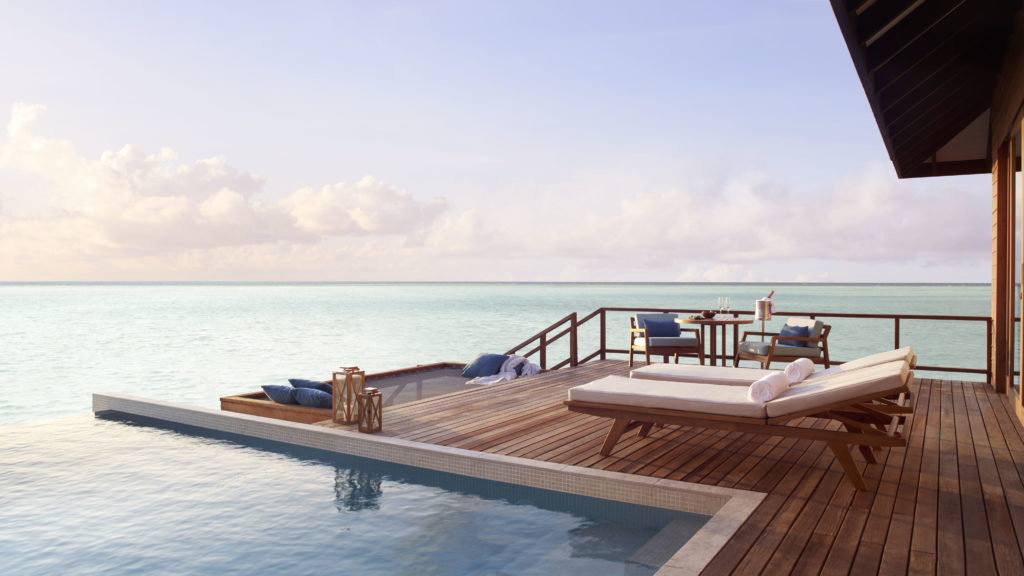 Anantara Veli Maldives Resort Deluxe Over Water Pool Villa deck and ocean view