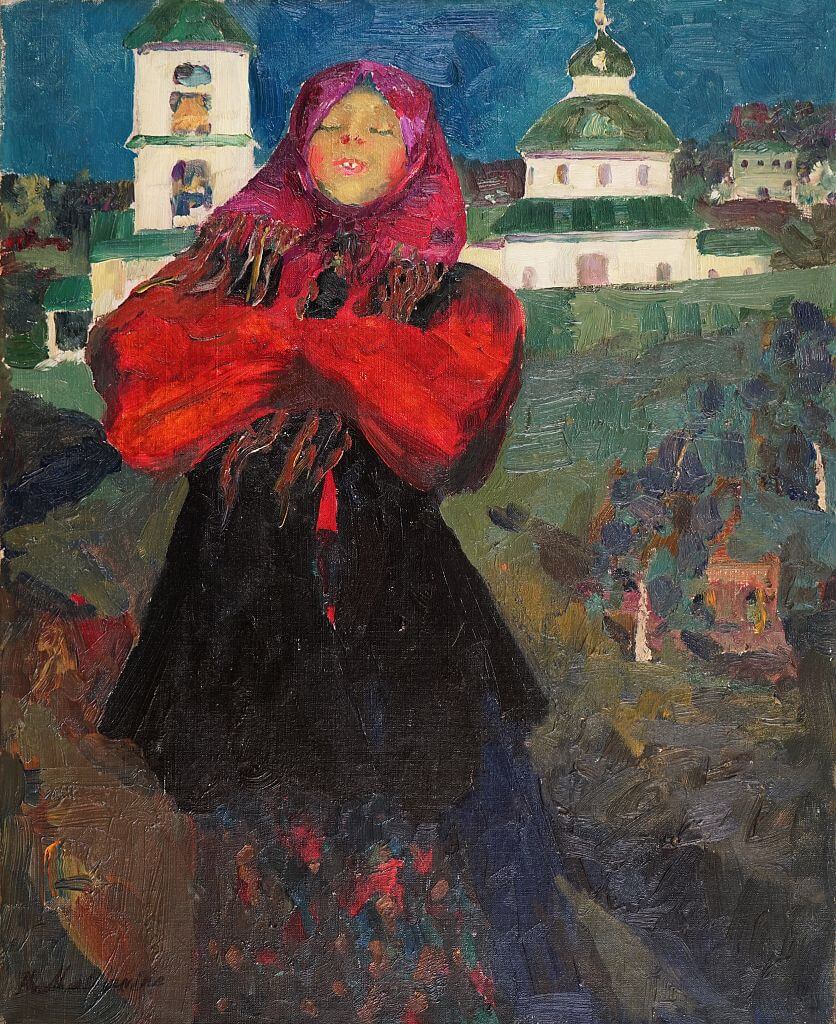 Филипп Малявин. «Молодая баба на фоне церкви», конец 1920-х гг., холст, масло