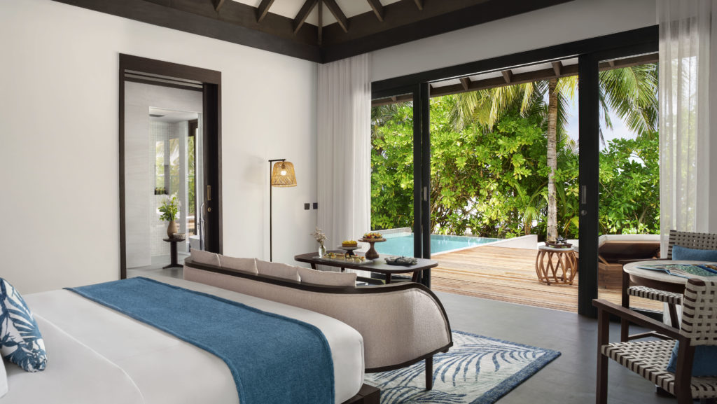 Anantara Veli Maldives Resort Beach Pool Villa bedroom and deck view